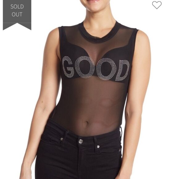 Good American Rhinestone Black Mesh Body New Size 1 (S)= 2-4 - Picture 2 of 5
